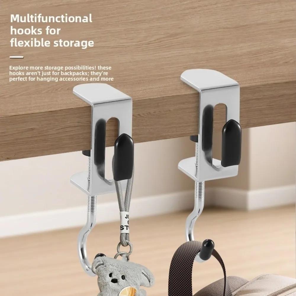 2pcs Portable Adjustable Desk Edge Hook Detachable Punch-free Double Hook Headphone Hanging Hook Office Desktop Edge
