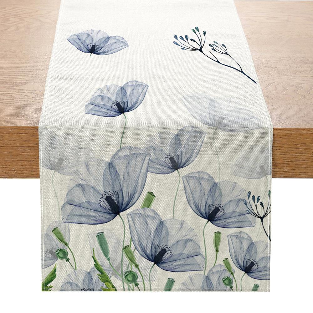 Flax Printed Table Flag Plant Flowers Sub-home Decorative Table Cloth Porch Cabinet Tea Table Cloth