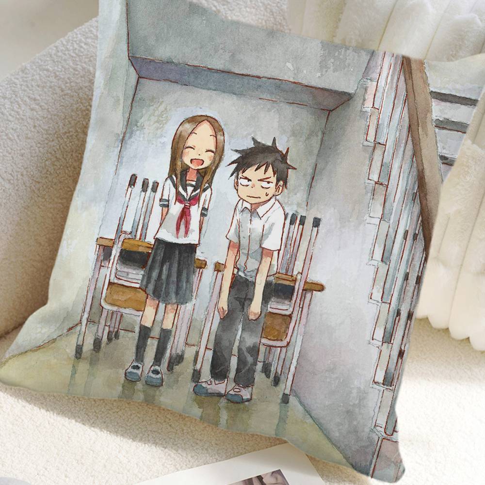 Teasing Master Takagi-san Anime Pillow Case Square Pillow Bedroom Sofa Leisure Comfort Cushion Car Home Decoration