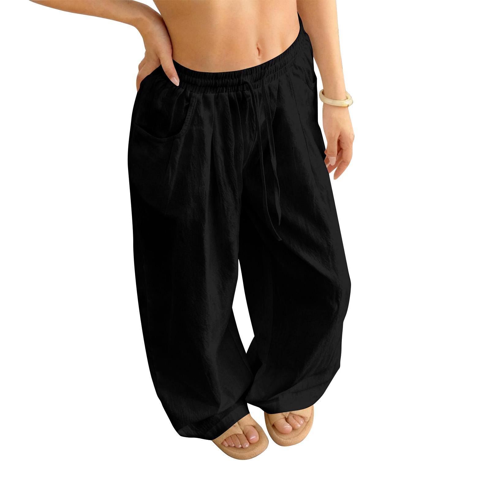

Women s Loose-fitting Wide-leg Pants, Casual Loose-fitting Pants, High-elastic Waistband, Long Pants With Pockets M чёрный