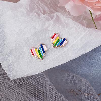 Small and Exquisite Rainbow Heart Earrings, Ins Style Miniature Earrings for Women