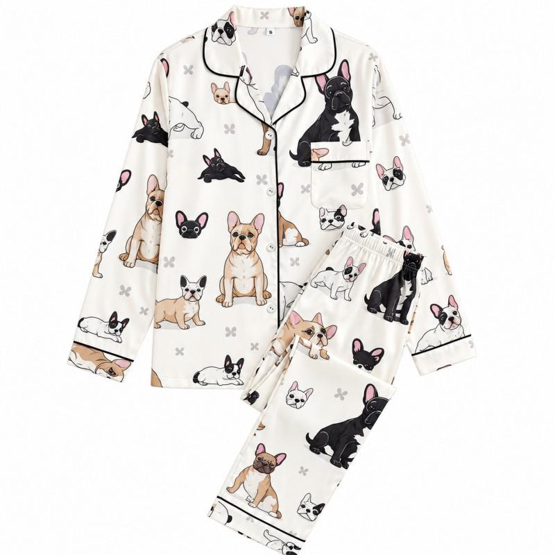 2026 Long Sleeve Cat Pajamas Set Middle-Aged Women Milk Silk Loungewear S-XL