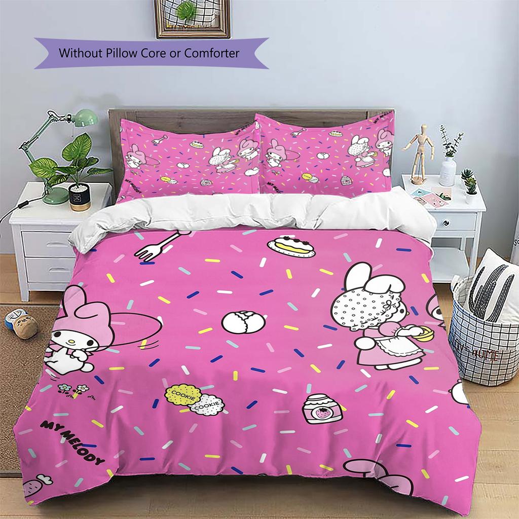My Melody Pattern Bedding Quilt Set Home Decoration Gift (1 * Duvet Cover + 2 * Pillowcase Without Core)