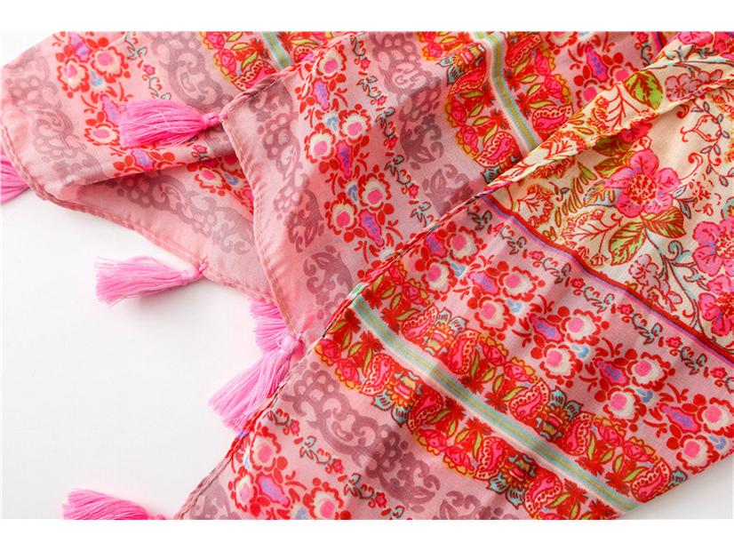 Ethnic Cotton Linen Floral Tassel Shawl: Sun Protection Beach Scarf for Women