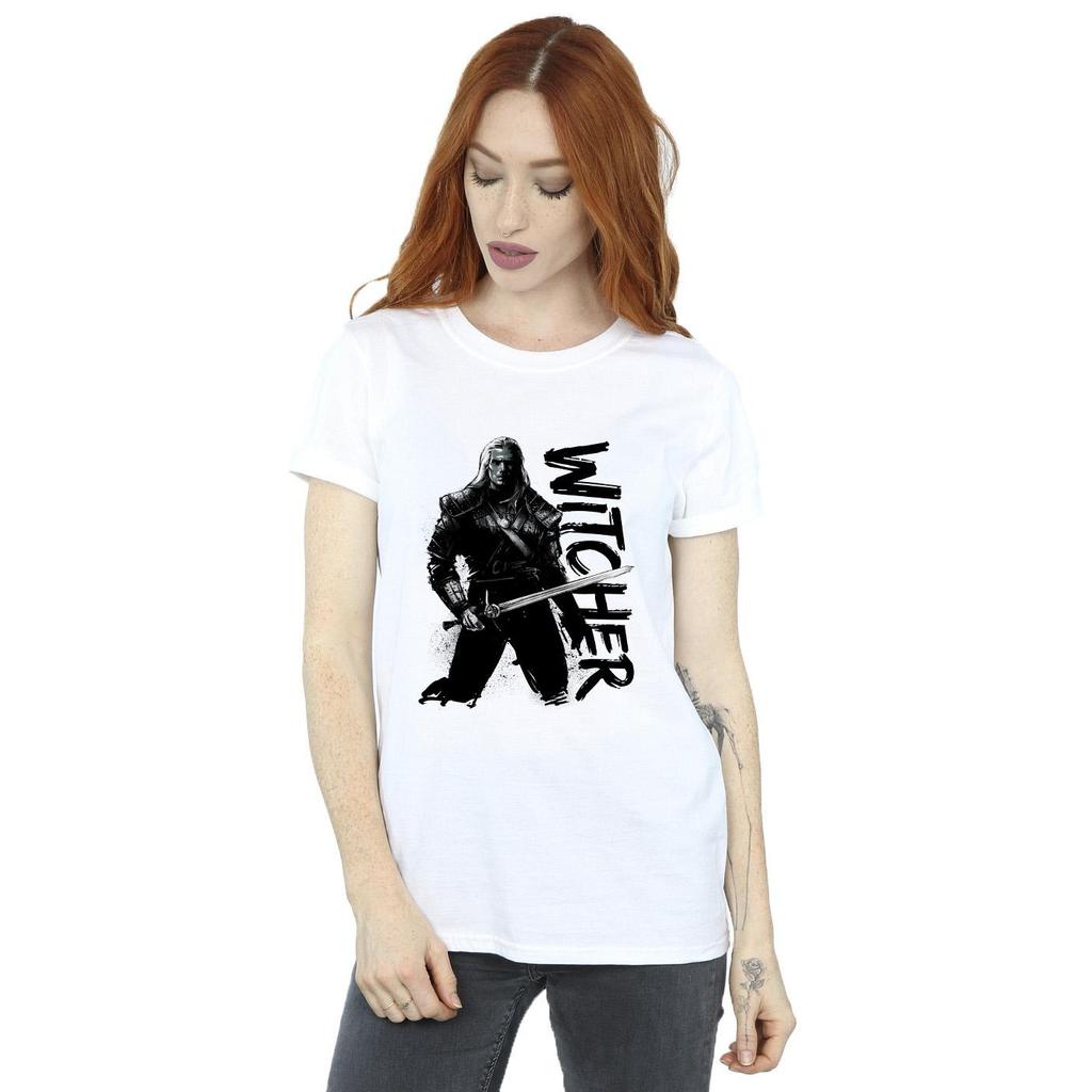 Netflix Womens/Ladies The Witcher Sketch Geralt Cotton Boyfriend T-Shirt