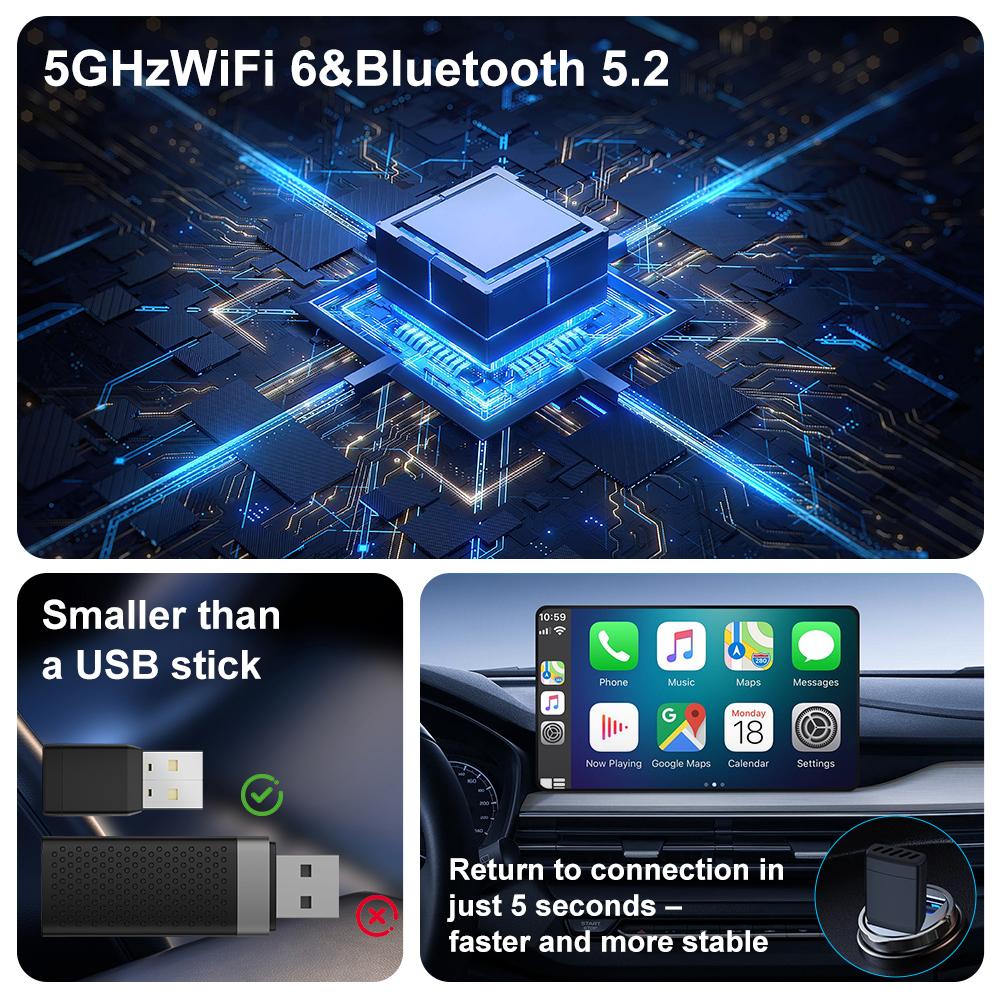 2 in 1 Wired to Wireless Car CarPlay Adapter Android Auto AI Box Play & Plug for OEM Wired CarPlay AA Navigation System
