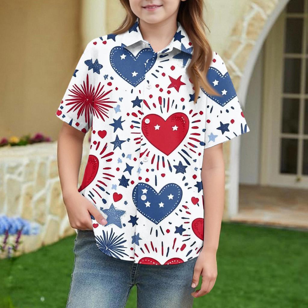 Summer Girls' Short Sleeve Blouse School Uniform Button-Up Shirt Kids Summer School Uniform Button Down Shirt