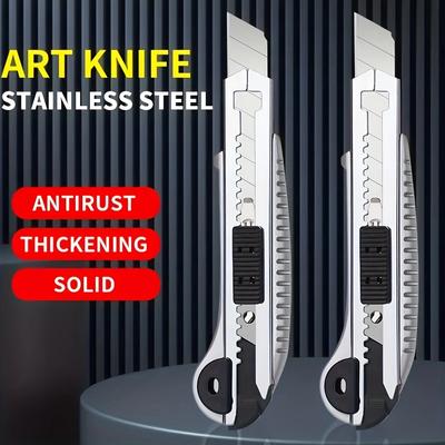 1 Pc Retractable Box Cutter, 18mm Blade, Utility Knife Including FiveBlades, Carbon Steel Self-Locking Design Cutting Tool, Cart