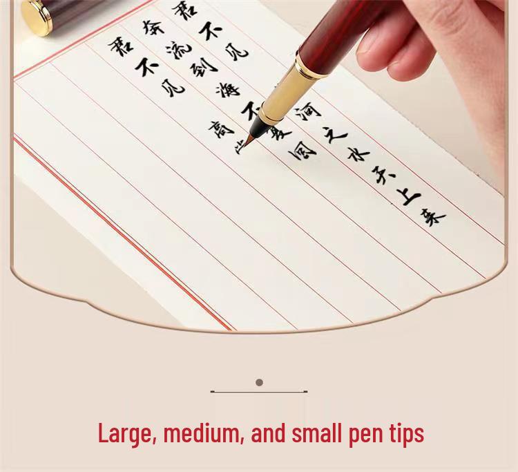 Sandalwood Calligraphy Brush Pen with Replaceable Ink and Nylon Soft Tip for Small Regular Script, Engraving Capable