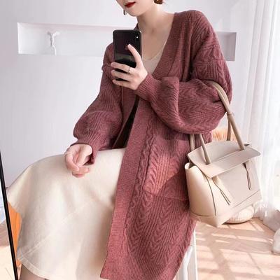 Retro Twisted Sweater Coat, Women's Cardigan, Mid-length Autumn and Winter Knitted Loose Large-sized Coat