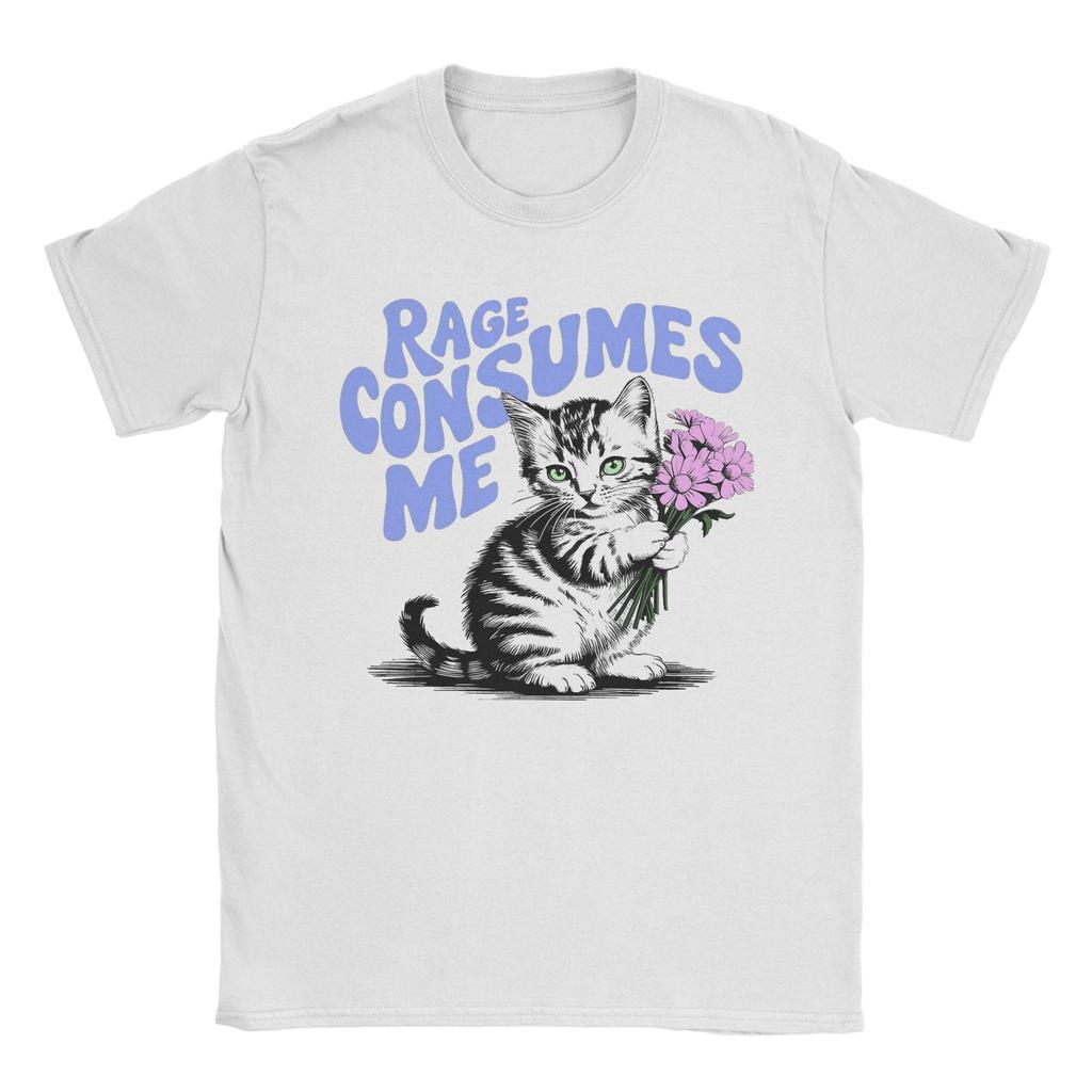 Streetwear T Shirt Summer Rage Consumes Me Cat Leisure T Shirts Cotton Tshirt for Couple Y2K Retro Cheap Print Short Sleeve