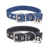 Adjustable Pet Collar with Bell Simple Design Leather Denim Necklace for Small Medium Dogs Cats Durable Safe All Breeds