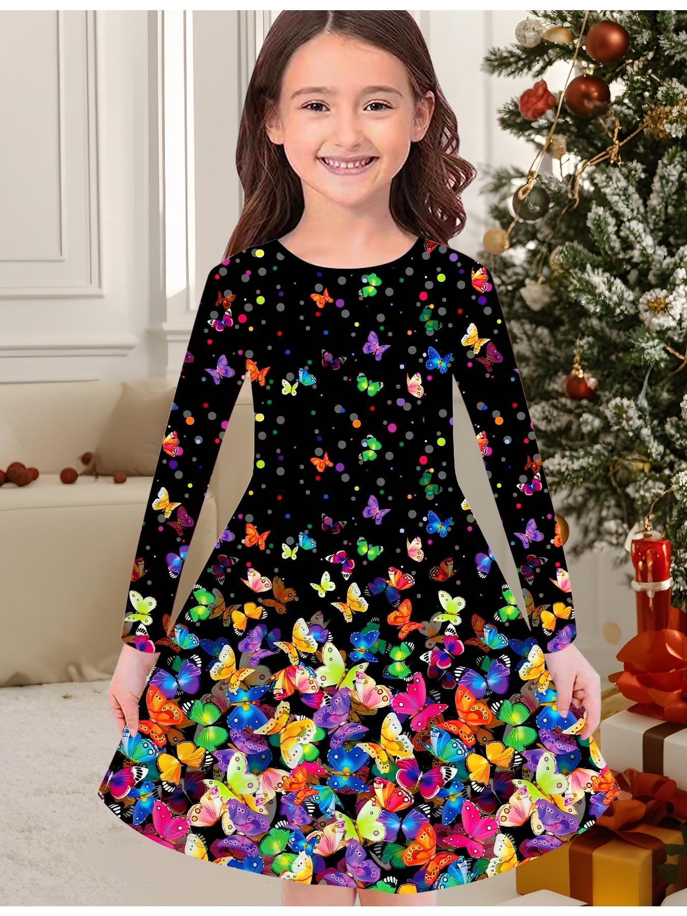 

Girls Autumn and Winter Fashion Dress, 3D Musical Note Print Round Neck Long Children s T-shirt Dress, Casual Versatile, Christmas Clothing 170 оранжевый