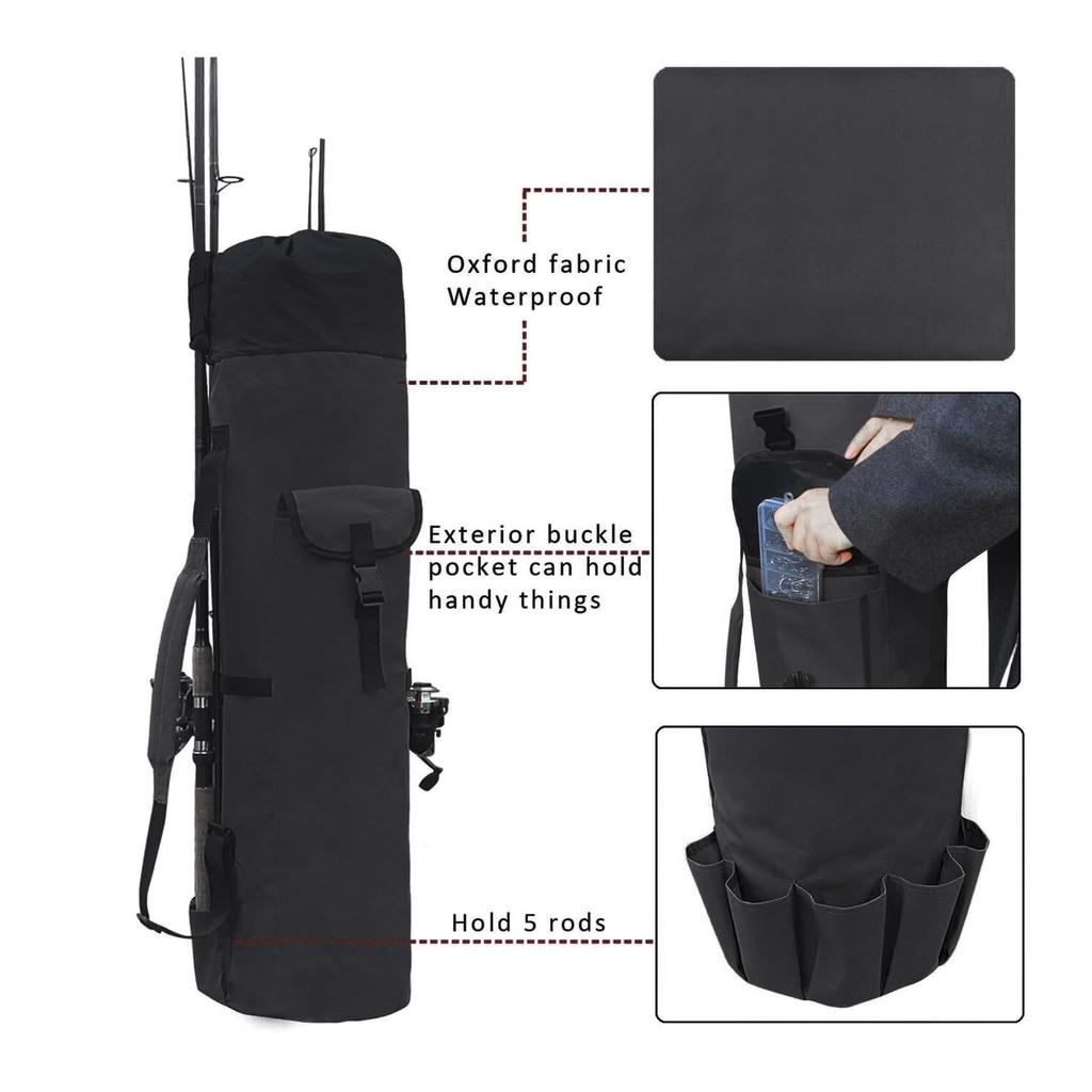 Outdoor Fishing Rod Bag Cylinder Shape Multi Functional Fishing Rod Storage Case Portable Fishing Gear Carrying Bag with Adjustable Shoulder Strap