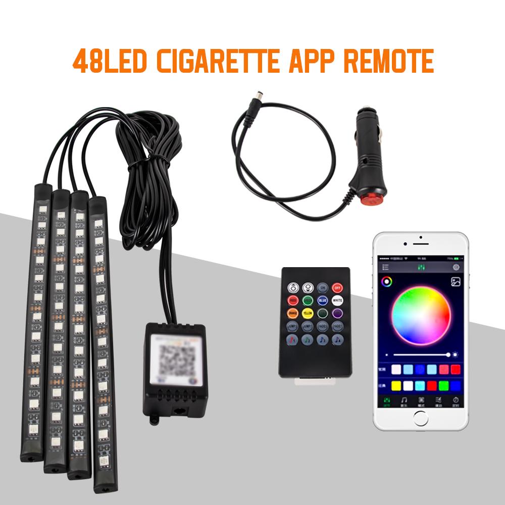 RGB Automotive Atmosphere Decorative Lamp Led Interior Light Strip Car Foot Ambient Lights with USB Cigarette with Remote Voice