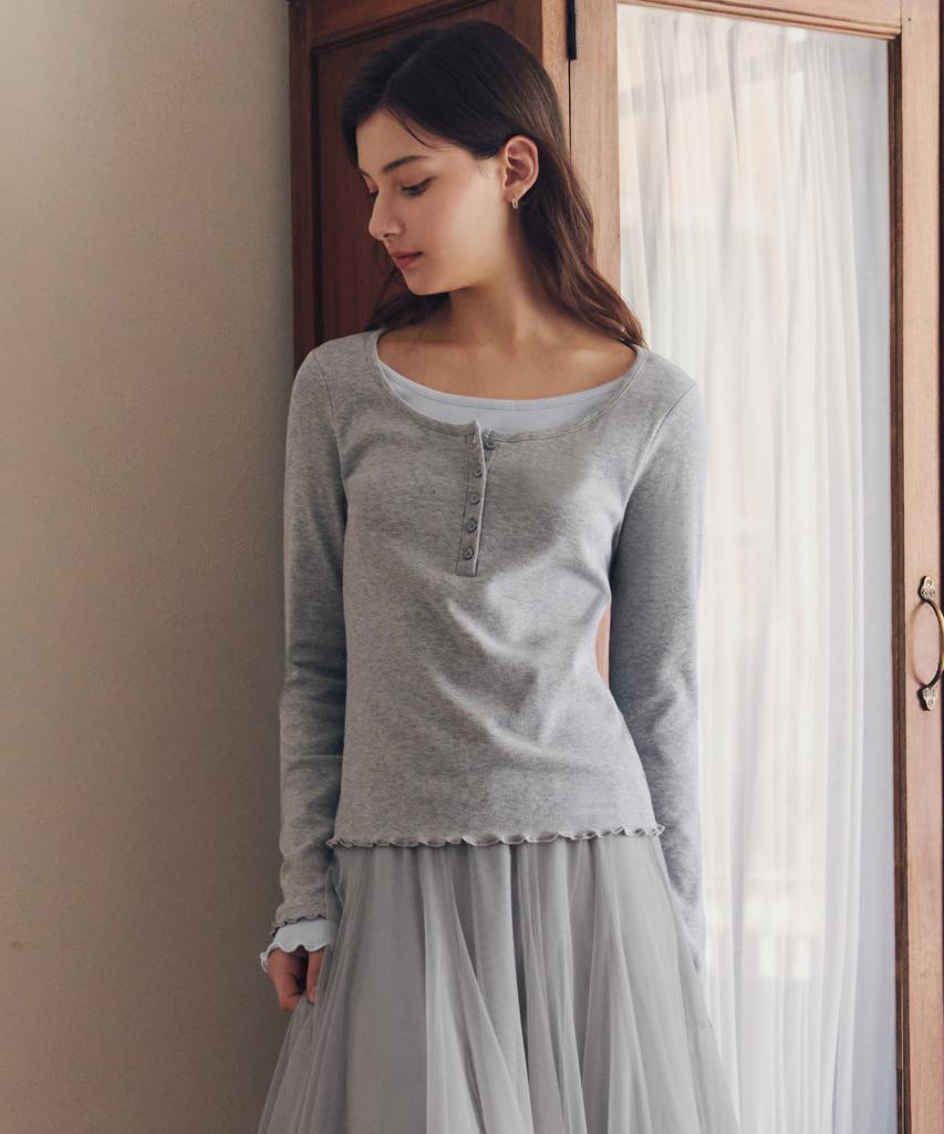 ZEROSTREET Layered Henley Neck T-Shirt / Gray