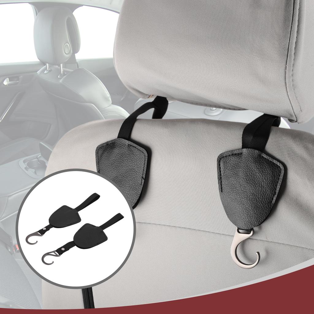 HEROFFIX Handbag Grocery Bag Set of 2 for Wallets and Sturdy Car Seat Headrest Black Faux X Bags, Hooks, Leather, 3.27" 2.99"