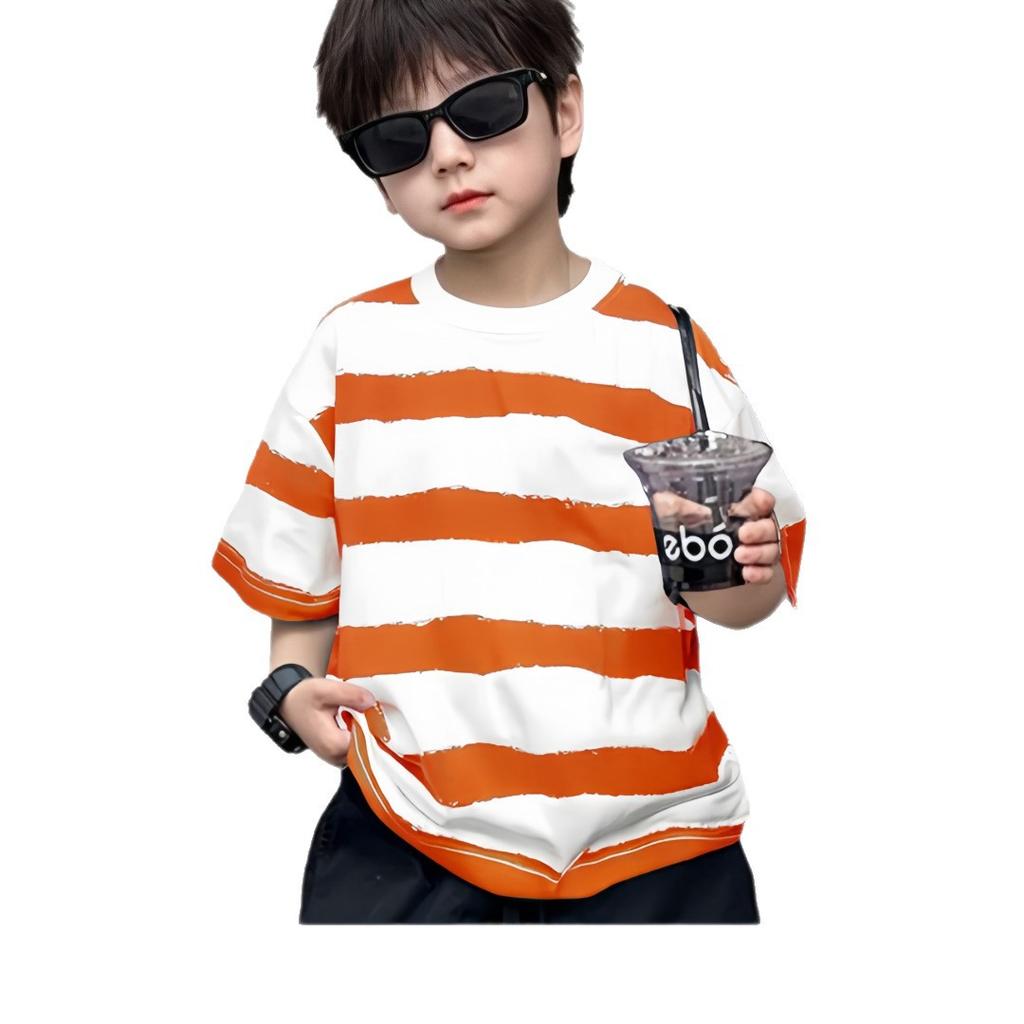 Ubrania dziecięce chłopięce koszulka w paski z krótkim rękawem dziecięca z rękawem do łokcia letnia chłopięca letnie topy