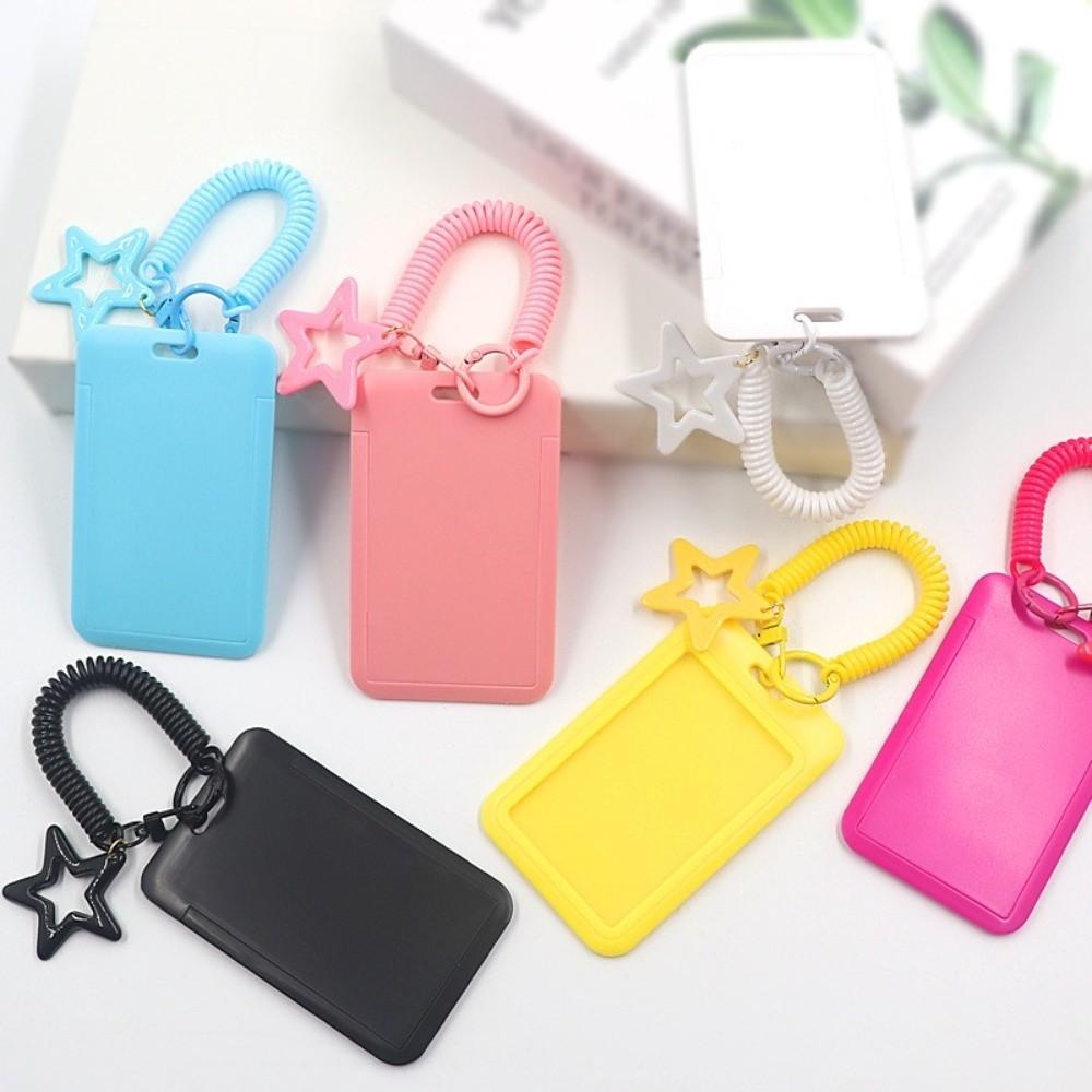 Colorful Kpop Photocard Holder Retractable Plastic Photo Display Holder Spring Lanyard with Star Keychain