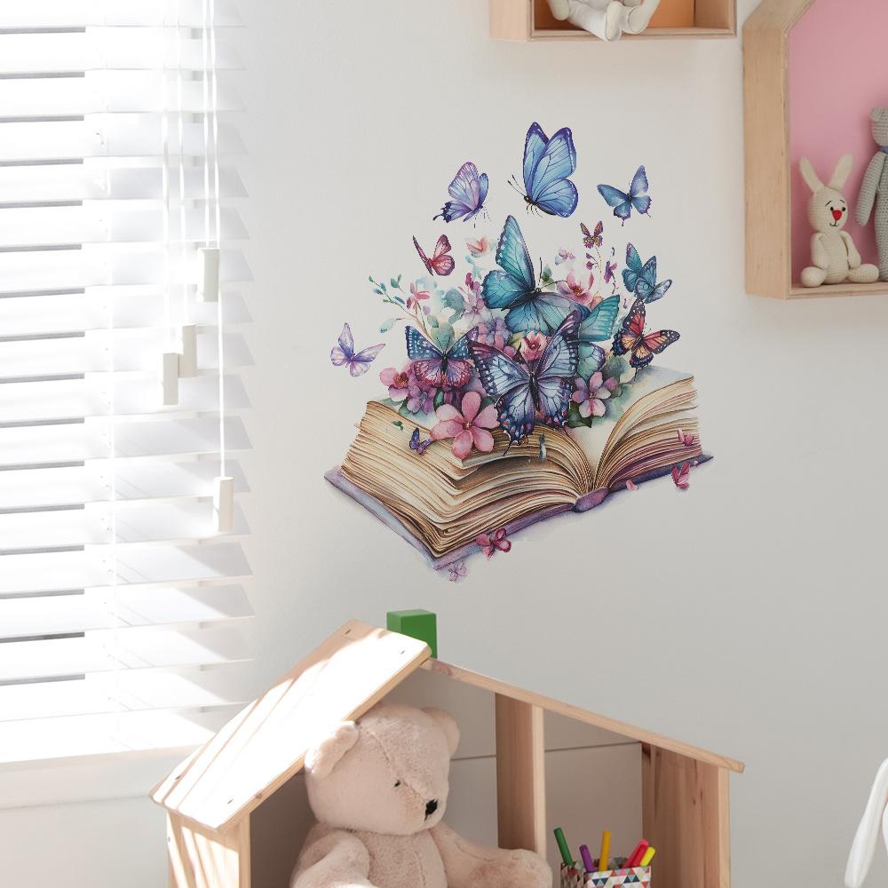 Creative Magic Book Butterflies Flowers Wall Sticker Self-Adhesive Removable for Living Room Entryway Background Home Decor