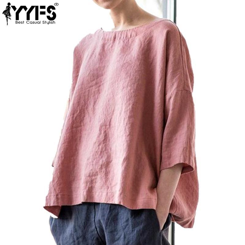 

Женские повседневные блузки с круглым вырезом и рукавами 3/4, летние свободные футболки, мешковатые топы