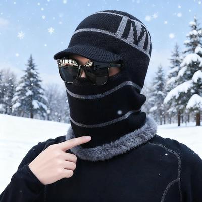 Winter Warm Knitted Hat Balaclava Pullover Hat and Scarf Set Windproof Ear Protection Hats Women Fashion Beanies