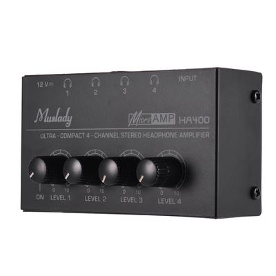 Muslady HA400 Ultrakompakter 4-Kanal-Mini-Audio-Stereo-Kopfhörerverstärker mit Netzteil