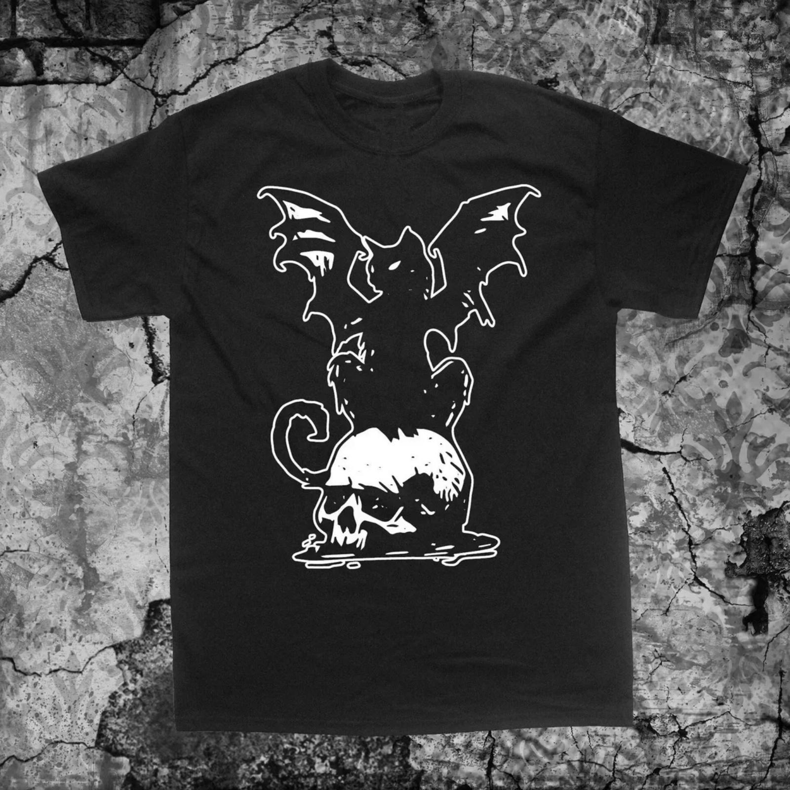 

Cat Bat Skull Shirt Plus Size Gothic Goth Occult Energy Punk Grunge Pentacle Star Pentagram Satanic Baphomet XXXXXL чорний