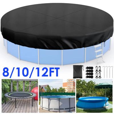 Round Pool Cover with Drawstring Design Sturdy 210D Oxford Cloth Waterproof Dustproof Outdoors Inground Pool Cover Protector