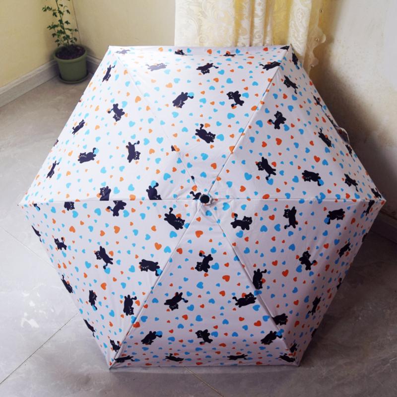 Rainbow House 50% Off Fold Ultra-Light Sun and Rain Umbrella, Sun Protection Umbrella, Black Coating, Portable Compact Cat Heart Pocket Umbrella