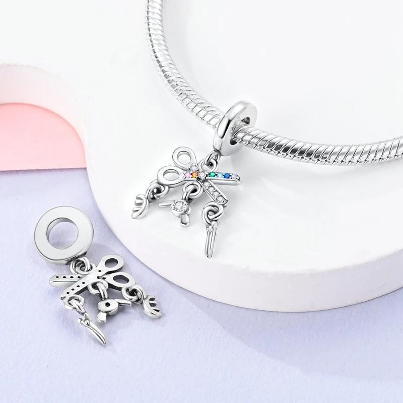 

Charm Plata Creative Scissors Stand Hair Comb Pendant Fits Genuine Bracelet Charm For Women Jewellery DoItYourself Crafting Gift