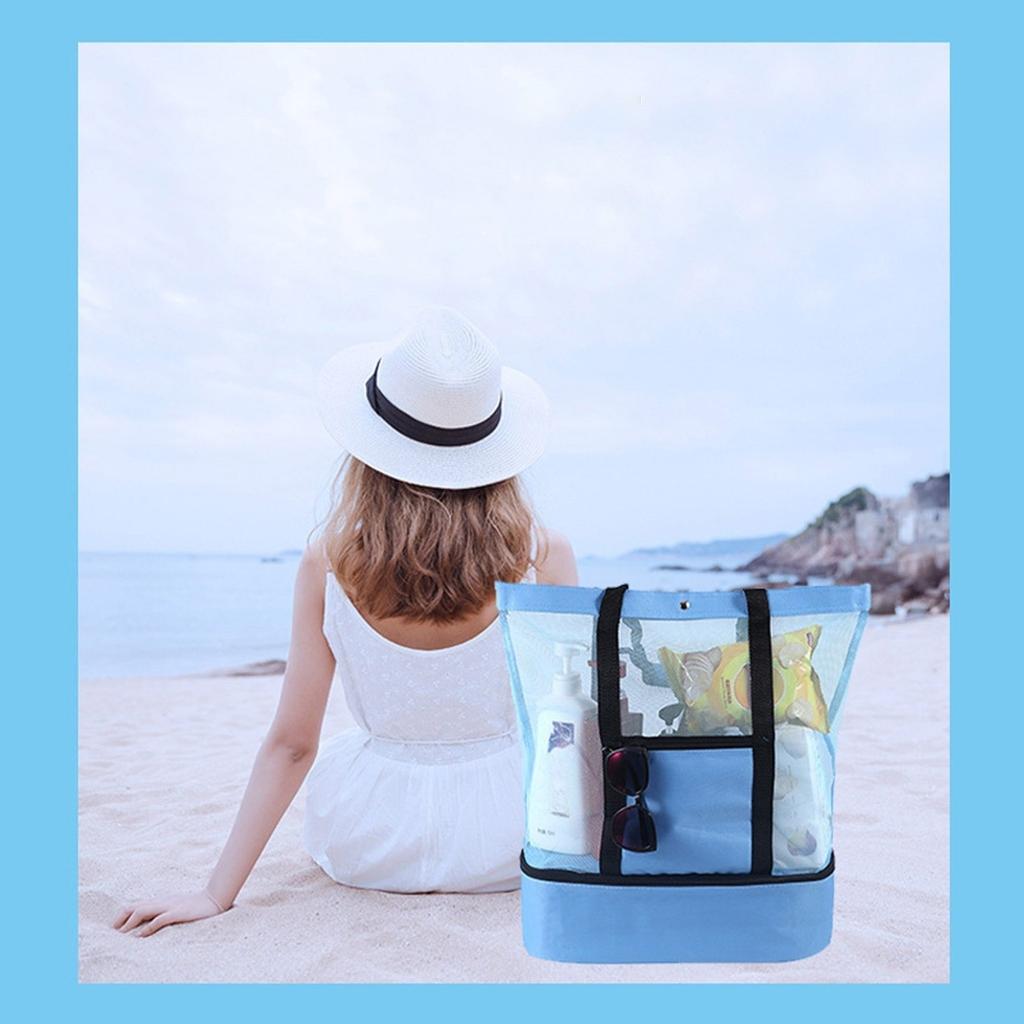 Picknicktasche für die Reise im Freien, Wärmedämmung und Frischhalte-Eisbeutel für den Strand, Netz-Strandtasche, kreativer multifunktionaler Eisbeutel