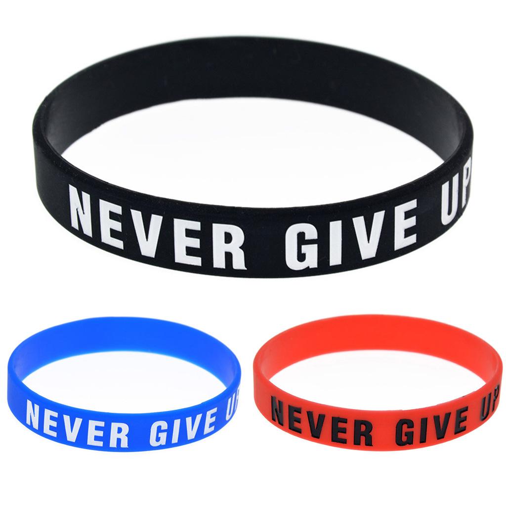 Silicones Encouragement Bracelet with Inspirational Messages Never Give Up Lettering Fashionable Colored Wristband Gift