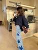 Women's New Fashion Casual Five-Point Star Loose Straight Jeans Pants 