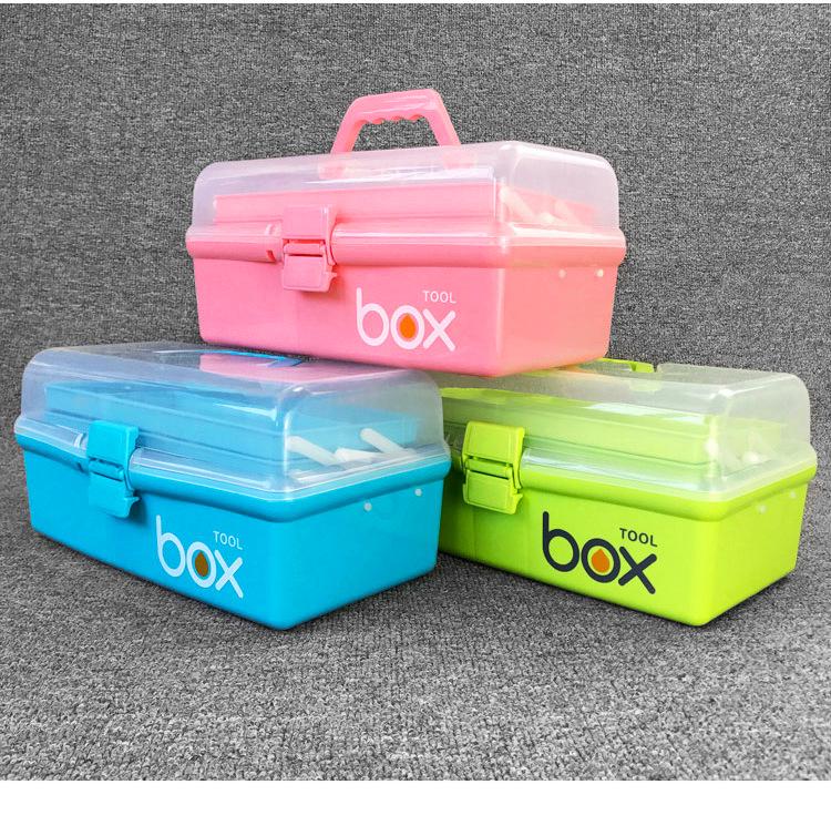 Portable Three-Layer Art Supplies Storage Box for Students and Artists