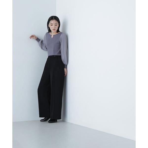 Natural Beauty Basic Tulle Pleated Sleeve Knit Charcoal Women's Sweater,
