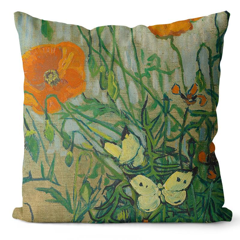 Art Oil Painting Pillow Cover Pastoral Forest Green Flower Home Light Luxury Pillow Sofa Car Bedside Cushion Cover