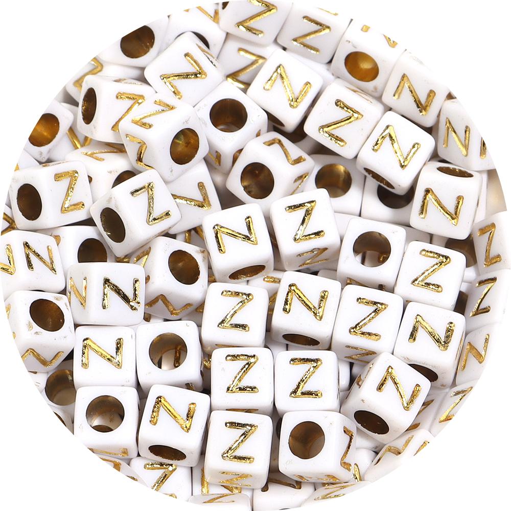 100pcs A-Z Acrylic Letter Square Beads Gold Color 6mm Large Hole Loose Bead for DIY Bracelet Necklace Jewelry Beaded Accessories