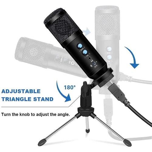 DEARING Condenser Microphone, Tabletop, Tripod, One-Click Mute, Noise Reduction, Volume Control, Earphone Monitor Function, Unidirectional, PC Microph