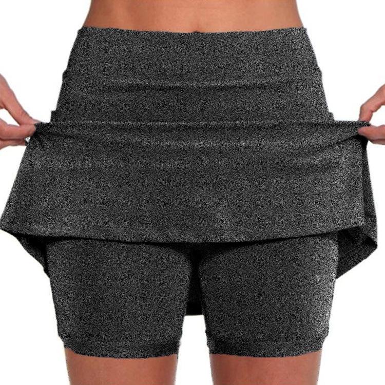 2025 Women's Solid Color Mid-Waist Casual Yoga Skirt Shorts - European & American Summer Style