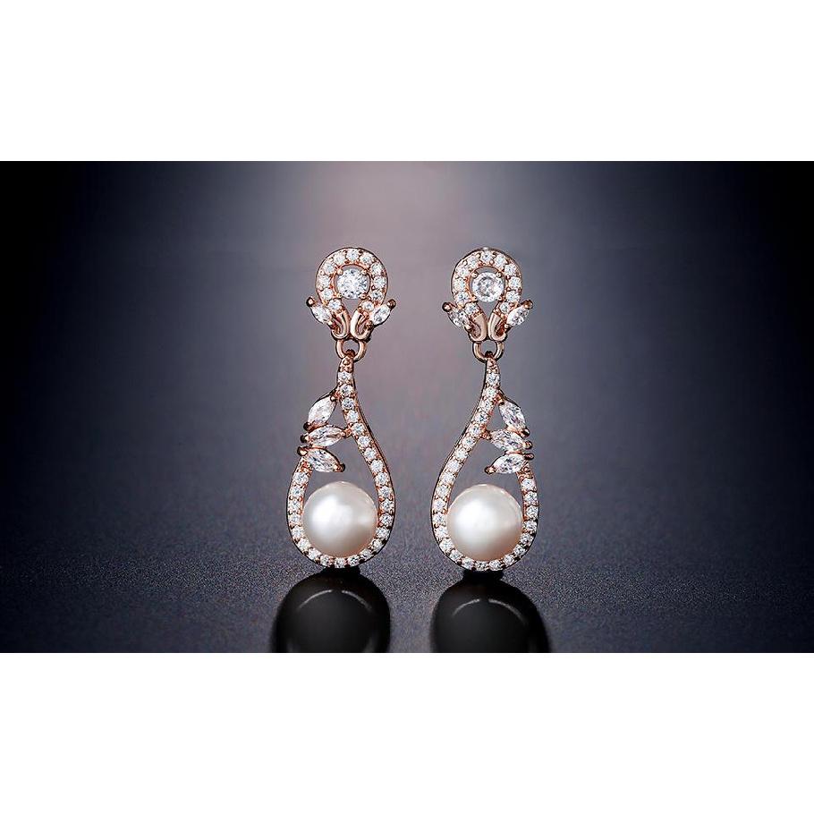 ZAKOL Fashion Simple Micropaved Zircon Imitation Pearl Women's Dangle Earrings Temperament Wedding Dinner Jewelry Accessories