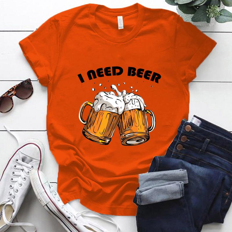 Summer Women's Fashion I NEED BEER T-Shirt Funny BEERT Harajuku T-Shirt Women's T-Shirt Tops