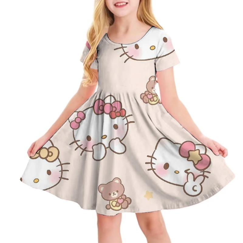 Hello Kitty Printed Children T Shirt Dresses Kuromi My Melody Girls Casual Dress Kids Cute Kitty