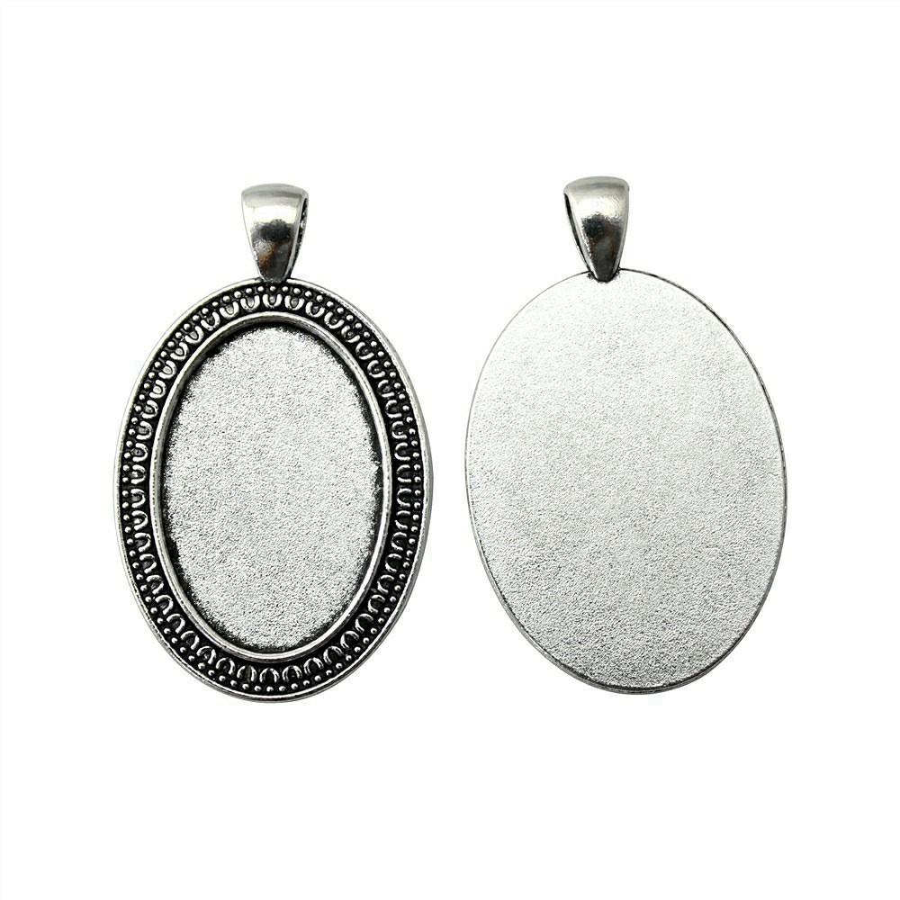 Antique Flower Frame Oval Bezel Charms For DIY Projects Glass Blank Tray Base