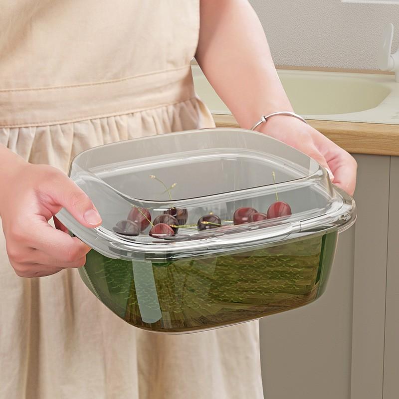 2 Layer Refrigerator Storage Box Vegetable Fruit Box Kitchen Drain Basket Food Multifunction Organizers with Lid Large Capacity