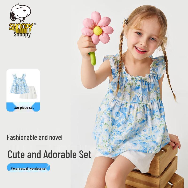 Snoopy Girls  Floral Sleeveless Top & T-Shirt Two-Piece Set 90