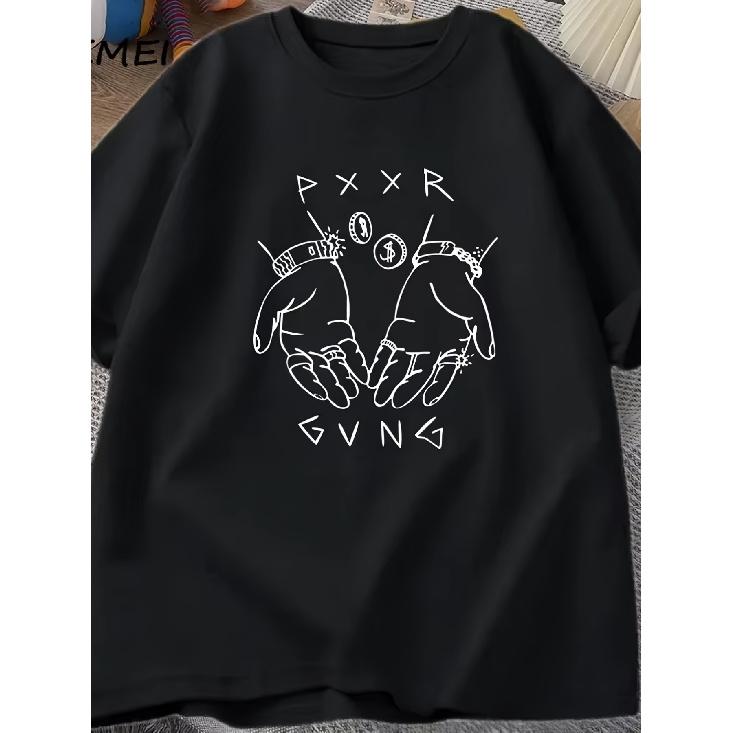 Pxxr Gvng Men's Black Money Signs Dollar $igns Graphic T-Shirt - Oversized Streetwear Tee, Soft Breathable Cotton Relaxed Fit Casual Shirt for Young