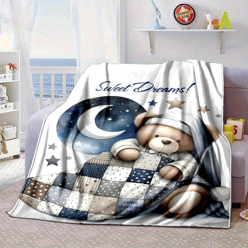 Teddy Bear Night Sky Blanket Flannel Blanket for Bed, Sofa, Camping, Hiking, Picnic Essentials, Gift for Family Fan Gifts