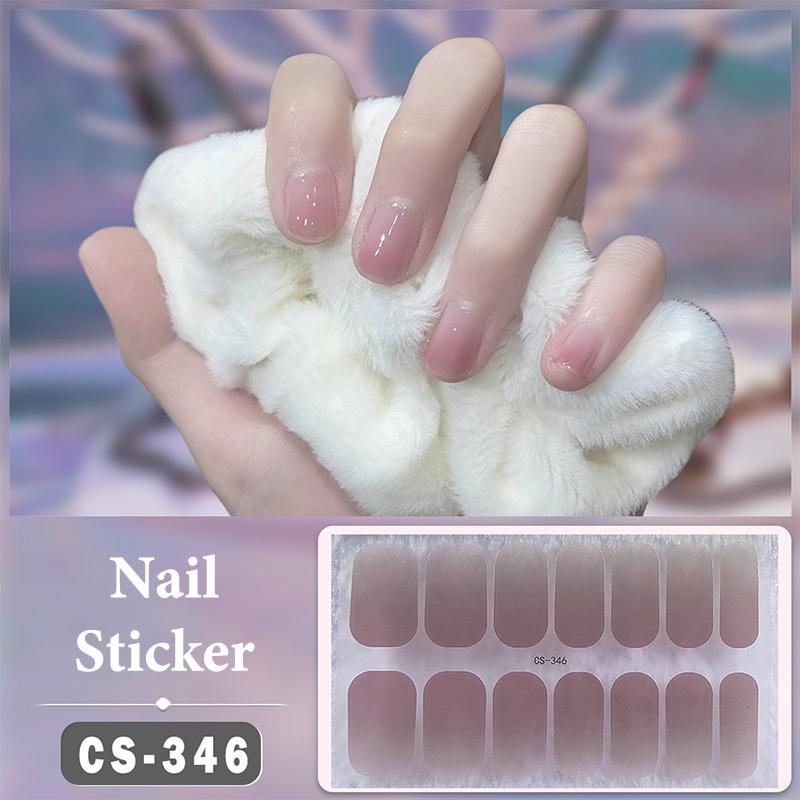 No Baking Lamp Waterproof Nail Wraps Full Cover Nail Stickers Solid Color 14 Nails/Set Multi Color Nail Art Look Patch Firm