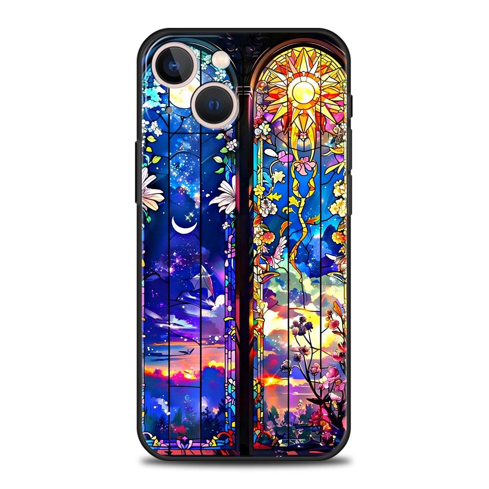 Beautiful Sun Moon Glass Phone Case Cover for iPhone 17 16 15 14 13 12 11 Pro Max 17 Air Plus Shockproof Soft TPU Shell Fundas
